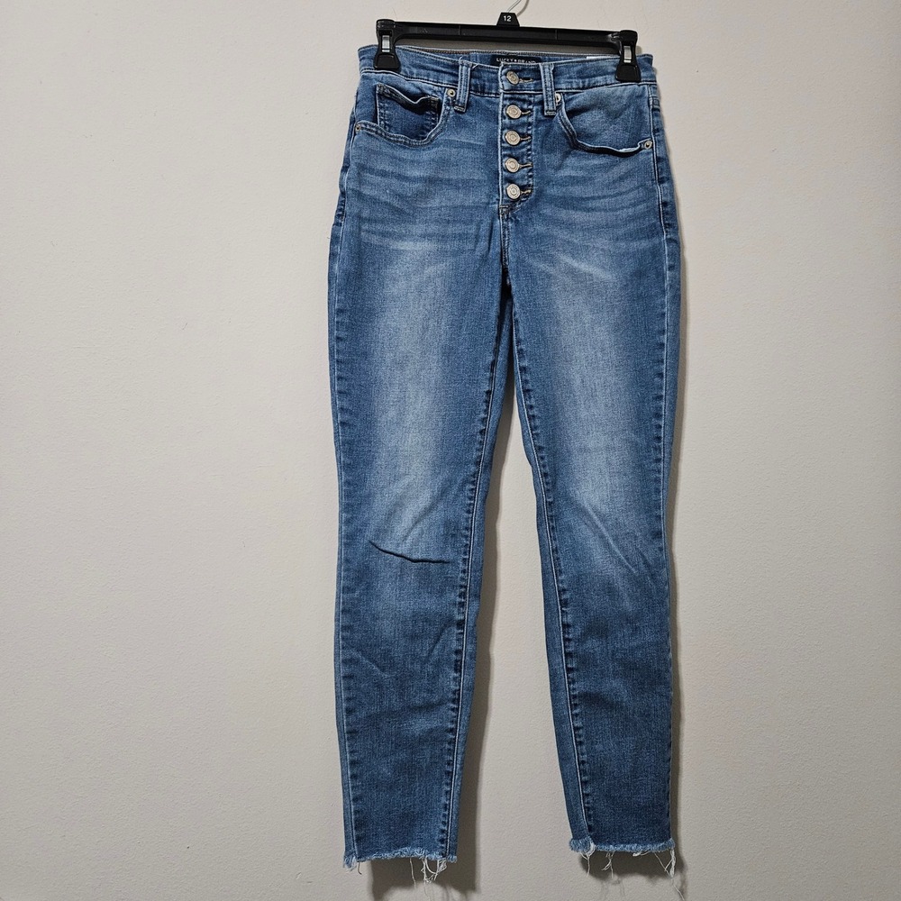 Lucky Brand Bridgette High Rise Skinny Jeans Button Fly‎ Raw Hem Blue Ankle 2/26